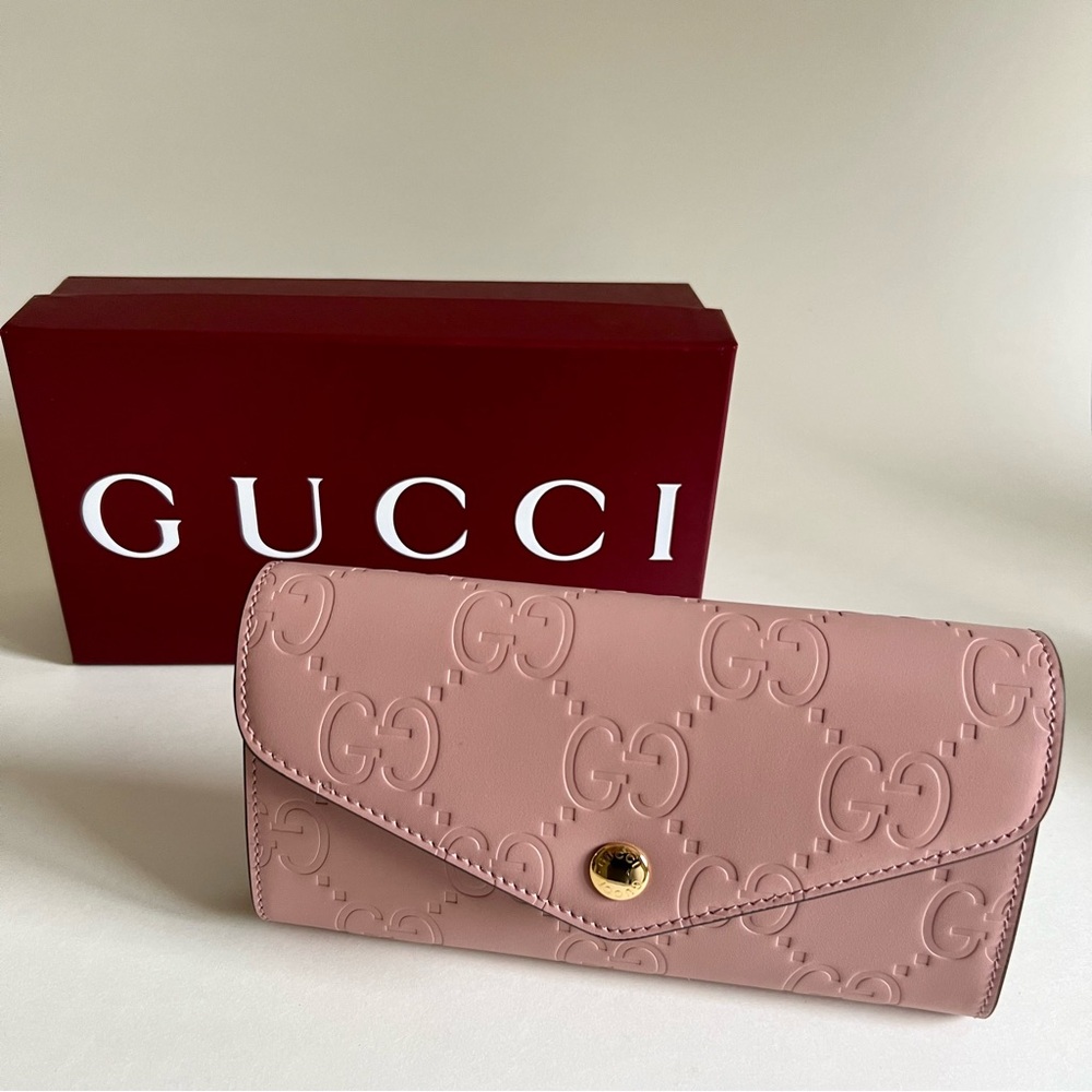 Gucci Guccissima GG Continental Wallet Rose Beige NWT
